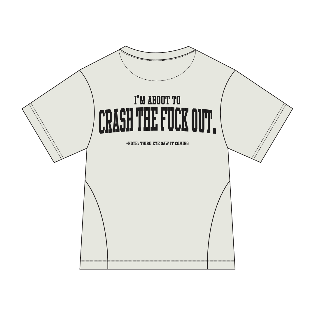 Offwhite Crash Out Tee back graphic by Three Eyes Labs