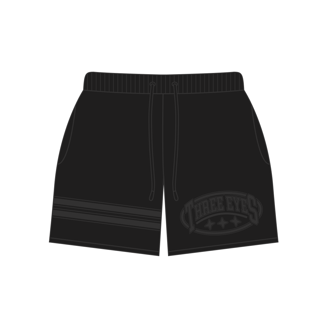 Black Oval Shorts front view by Three Eyes Labs