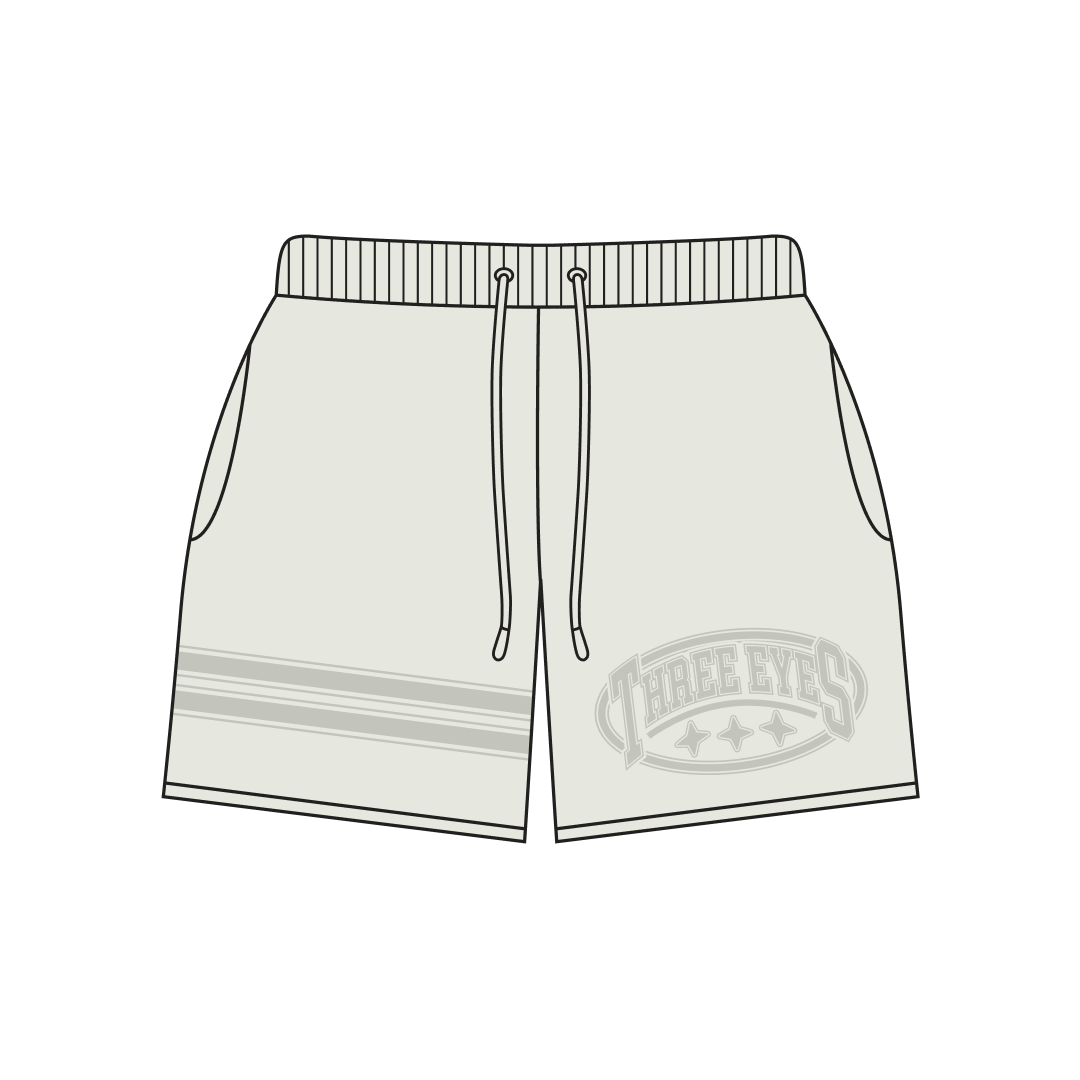 Offwhite Oval Shorts front view by Three Eyes Labs
