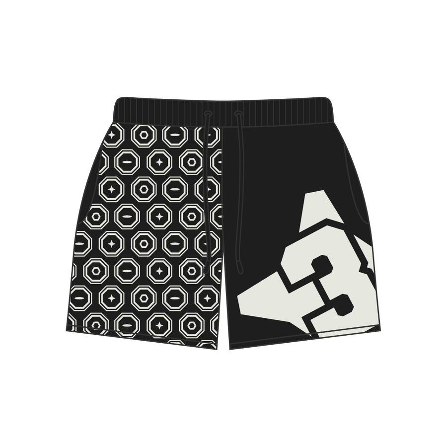 Black Panel Shorts front view by Three Eyes Labs