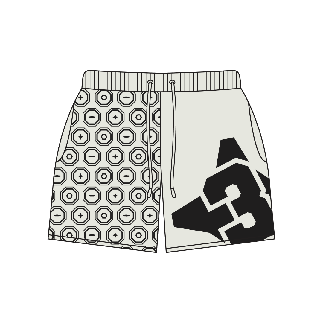 Offwhite Panel Shorts front view by Three Eyes Labs