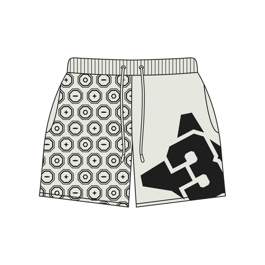 Offwhite Panel Shorts front view by Three Eyes Labs